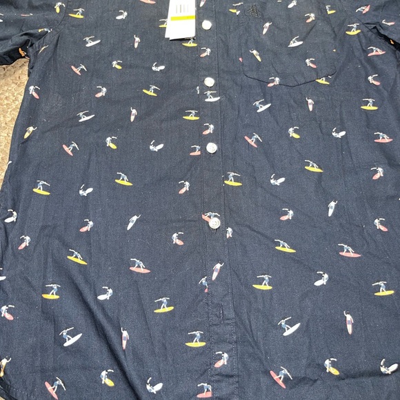 Penguin Men's Small All Over Surfer Graphic Print Short Sleeve Button Down Shirt - Picture 3 of 10